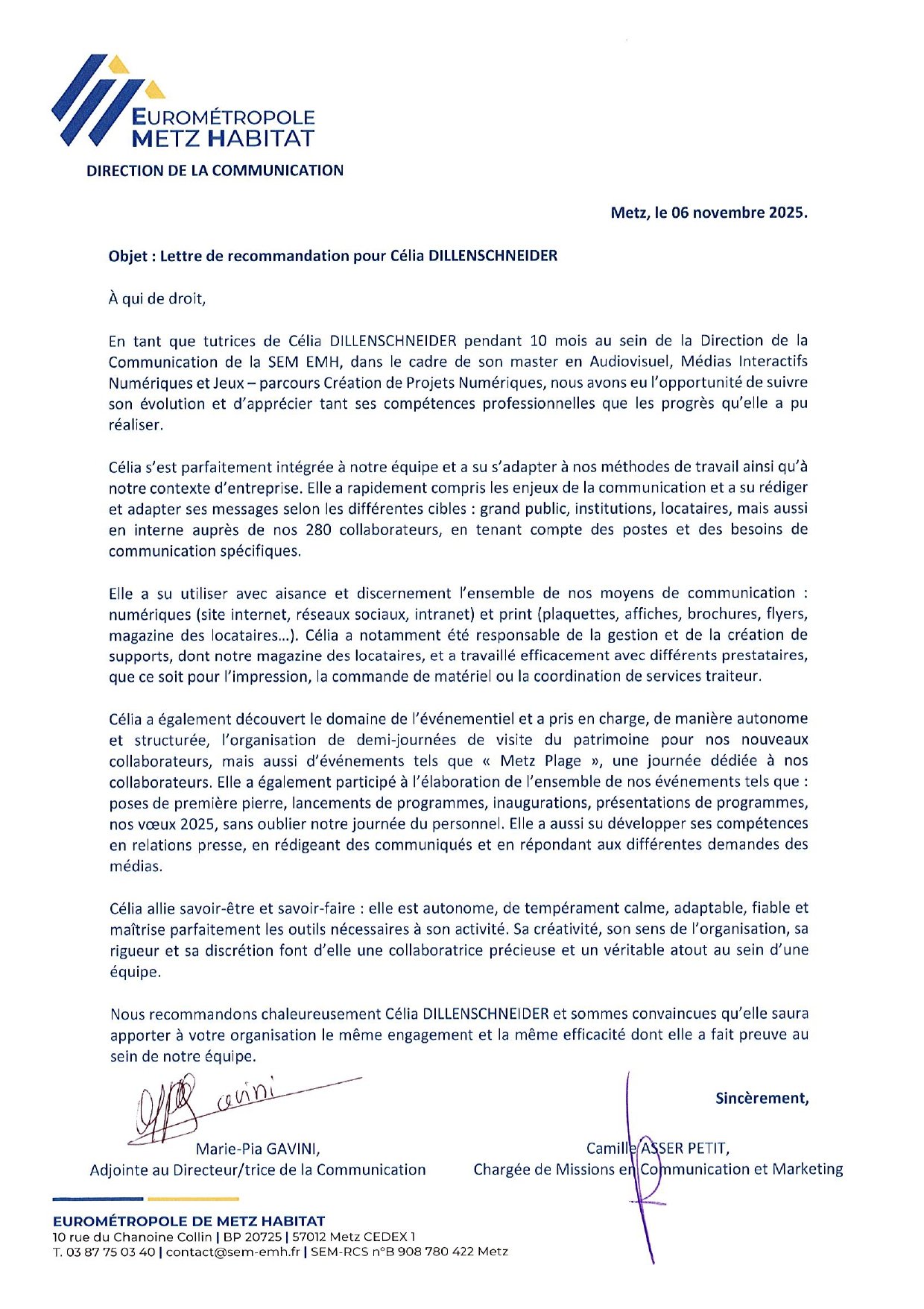 emh lettre de recommandation